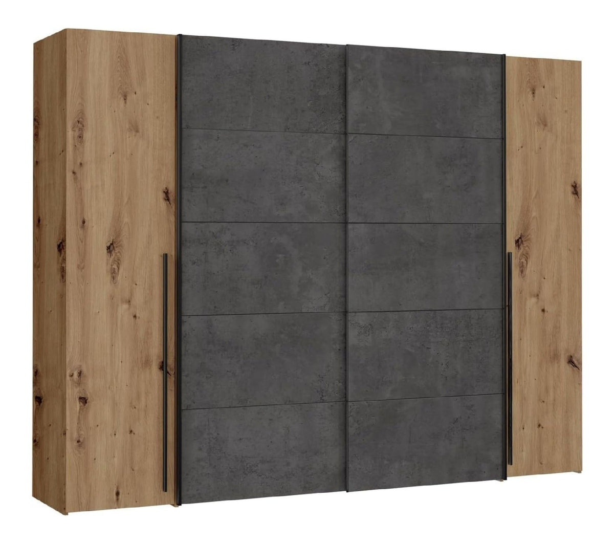 Narago Schrank 270 Grau eiche Kleiderschrank Schwebetuerenschrank mit Drehtueren