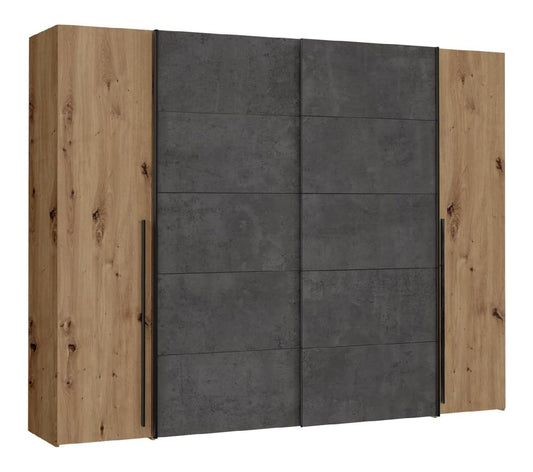 Narago Schrank 270 Grau eiche Kleiderschrank Schwebetuerenschrank mit Drehtueren