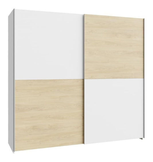 Kleiderschrank 200 Weiss eiche Schwebetuerenschrank mit 2 Tueren und Einlegeboeden Holzwerkstoff