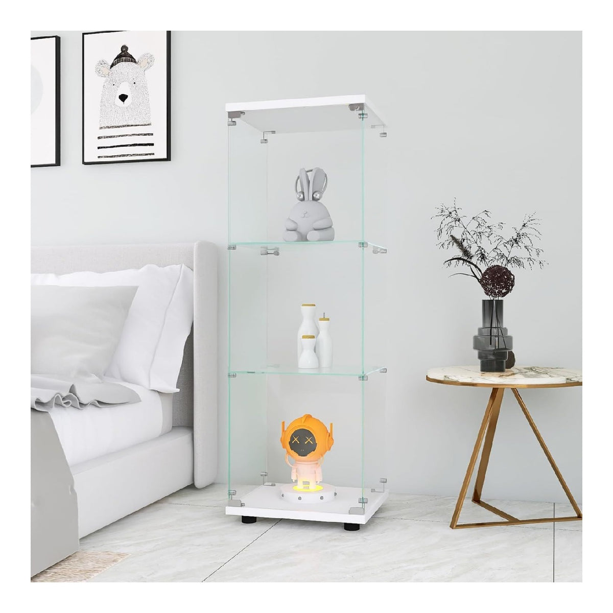Glasvitrine Standvitrine Schwarz weiss 125x42x36 cm Modern Glas Vitrinenschrank fuer Sammlerstuecke Buecher Wein 3 Glasboeden 1 Tueren abschliessbar