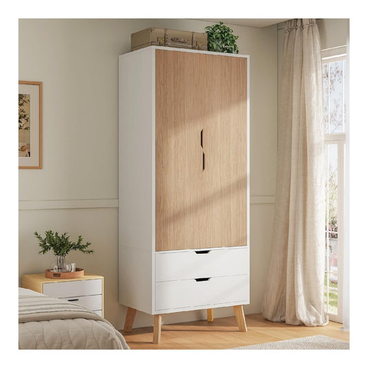 LUXOAK Kleiderschrank 2 Tueren 2 Schubladen Kleiderstange 1987650cm
