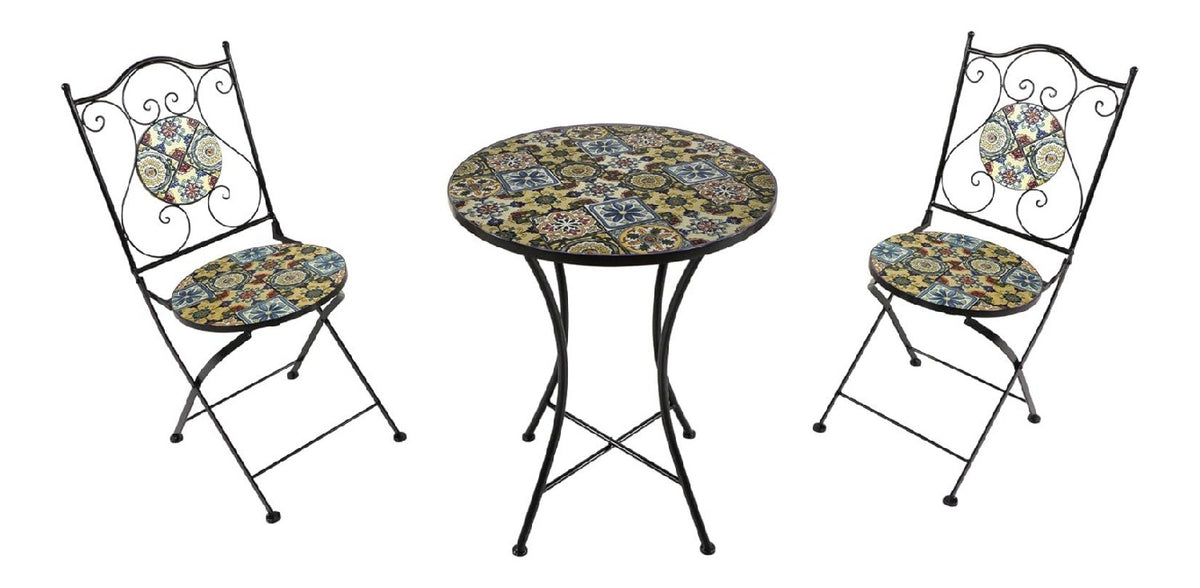 AXI Amelie Bistroset 3-teilig mit Mosaik Design in Yellow Breeze Bistrotisch mit 2 Stuehlen Bistro Gartenmoebel Set fuer Garten/Balkon/Terrasse