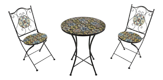 AXI Amelie Bistroset 3-teilig mit Mosaik Design in Yellow Breeze Bistrotisch mit 2 Stuehlen Bistro Gartenmoebel Set fuer Garten/Balkon/Terrasse