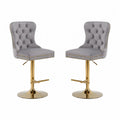 2er-Set Barhocker aus Samt und Metall in Grau mit goldener