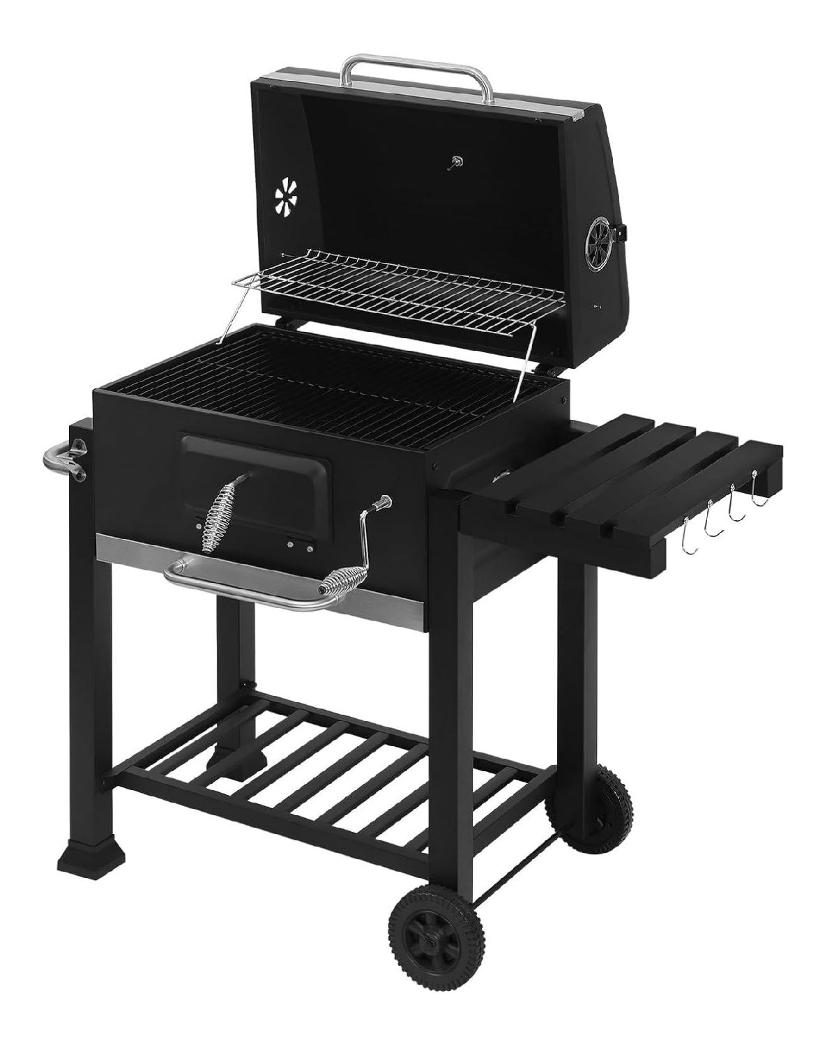 Holzkohlegrill mit Deckel Schwarz 117 x 107 x 71 cm grosse Grillflaeche variable Kohlewanne