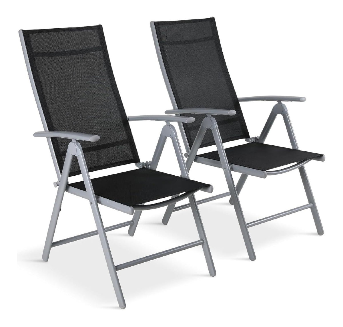 Gartenstuehle 2er Set Grau silber Gartenstuhl Hochlehner Klappbar Balkonstuhl Campingstuhl 7-Fach Verstellbar bis 120kg