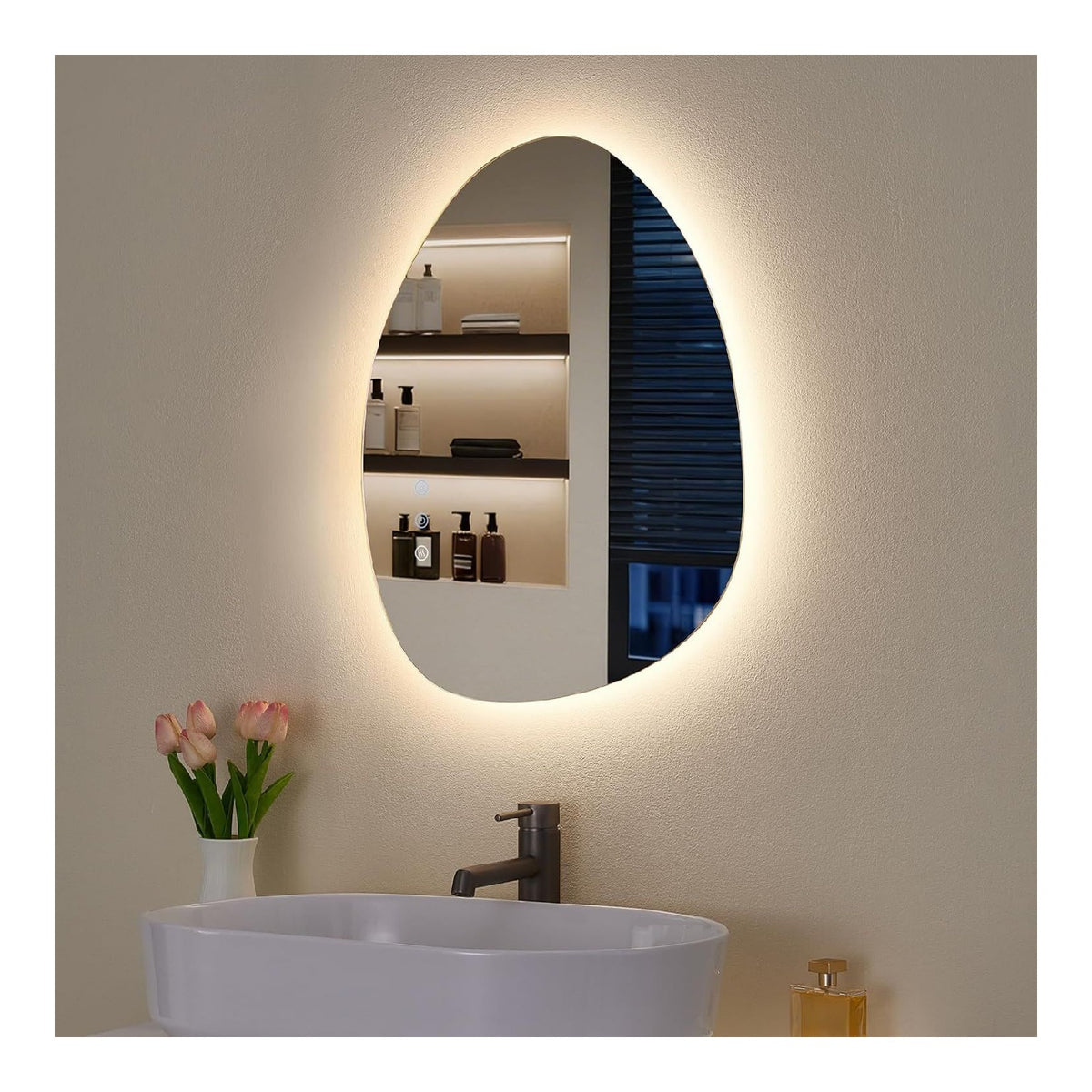 Spiegel mit Beleuchtung Asymmetrischer LED Badspiegel 60 45cm mit Touch-Schalter Dimmbar 3 Lichtfarbe Einstellbare Beschlagfrei