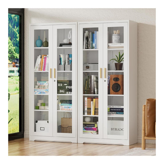 180cm 5-Lagen Glasvitrine Metall Abschliessbar und Glastueren Glasvitrine Stehend Vitrinenschrank mit 4 verstellbaren Ablagen Schwarz weiss