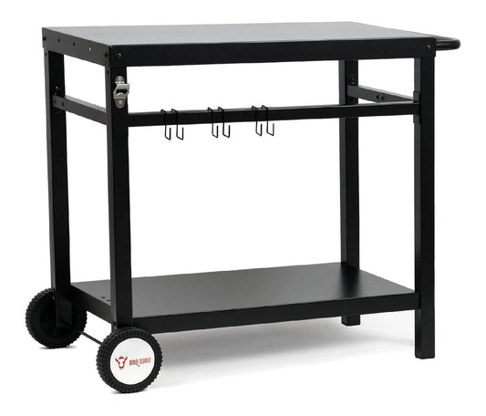 Grillwagen Metall Grilltisch mit grosser Arbeitsflaeche Grill Beistelltisch Outdoor Grill Trolley Grilltisch Servierwagen Garten Trolley Schwarz 85 x