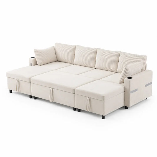 Ecksofa mit Stauraum und verstellbaren Kissen aus Mikrofaser