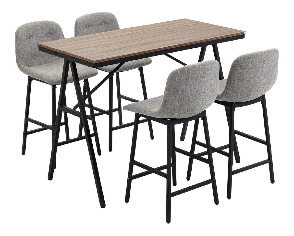 Bartisch Set mit 4 Stuehlen mit Rueckenlehne Grau hellgrau Bartisch mit Barhocker-Set Esstisch