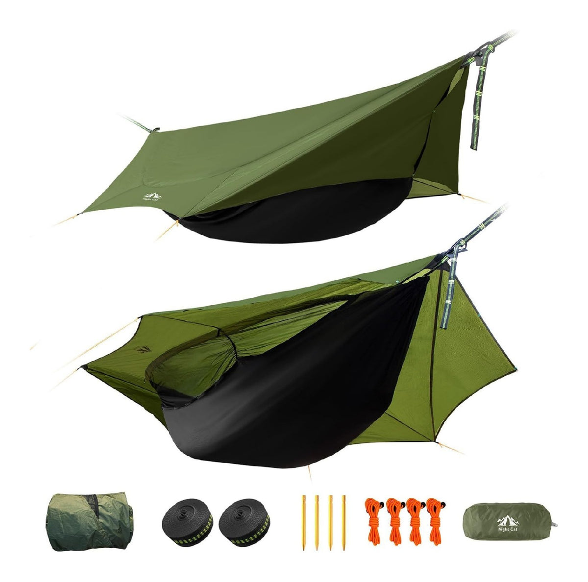 Night Cat Haengematte Zelt 1 Person Leichte Tragbar Haengematte Mit Moskitonetz und Tarp wasserdichte Wandern Camping im Garten Hinterhof Wilde