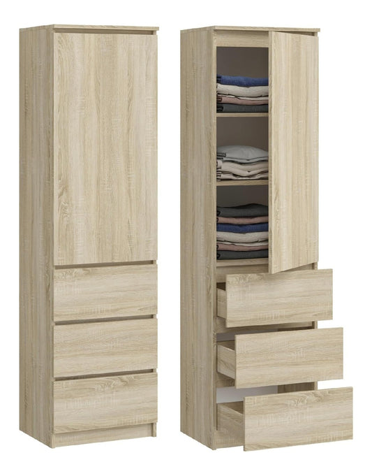 Mehrzweckschrank mit 3 Schubladen 3 Faechern und Tueren Haushaltsschrank Kleiderschrank Bueroschrank 180 180,5x50x40 cm (Sonoma