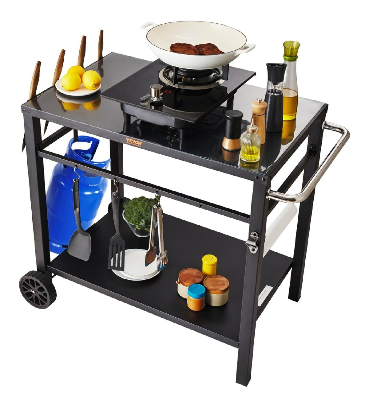 Kuechenschrank Vorratsschrank Kueche Transparent 60x32x154 cm Kuechenregal Stehend auf Rollen Kuechenkommode Kuechen Regal 5 Ebenen mit Aufklappbaren