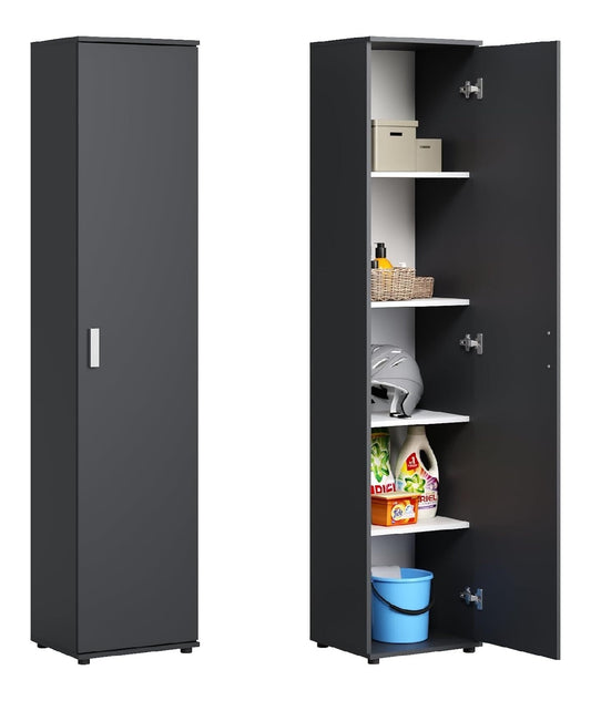 Collective Mehrzweckschrank Schmaler Schrank 40 cm mit 1 Tuer 4 Einlegeboeden Universalschrank Haushaltsschrank fuer Haushalt anthrazit 40x35x184 cm