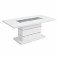 Esstisch rechteckig Wei? Hochglanz mit geh?rtetem Glas Akzent MDF 180x90x75