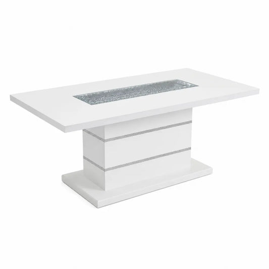 Esstisch rechteckig Wei? Hochglanz mit geh?rtetem Glas Akzent MDF 180x90x75