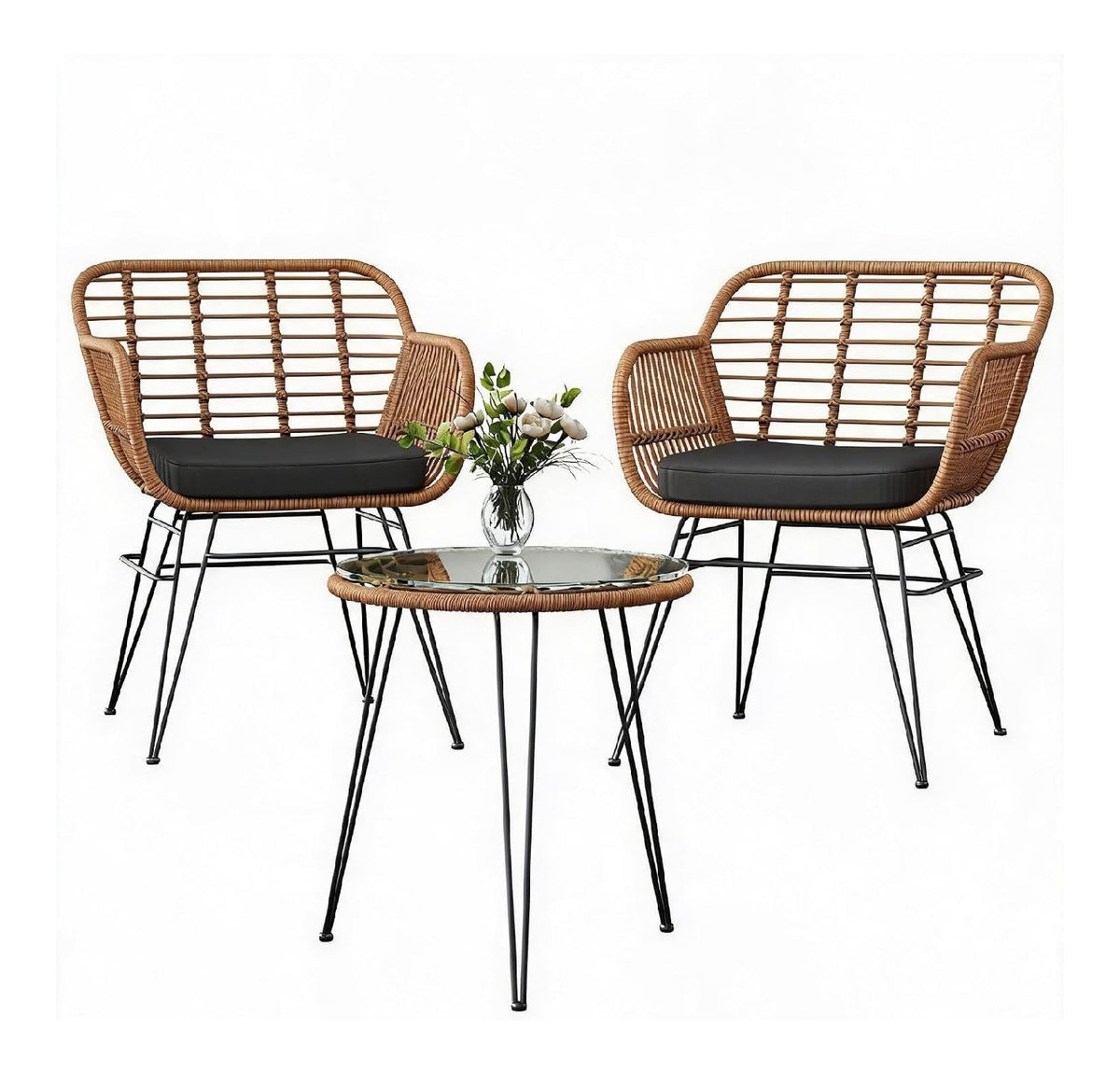 3-teiliges Gartenmoebel Set Rot rattan Bistrotisch mit 2 StuehlenBalkonmoebel