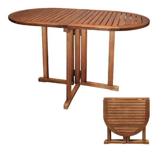 Spetebo Eukalyptus Gartentisch geoelt klappbar - oval Massivholz Outdoor Esstisch rund - Balkontisch Terrassentisch Garten Terrasse Balkon Tisch fuer