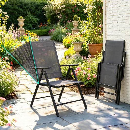 2026 Aufwertung 4er Set Klappbare Hochlehner giardinostuehle Schwarz Regulierbarer 7 Winkel Wetterfeste Terrassenstuehle con Atmungsaktives Textilene