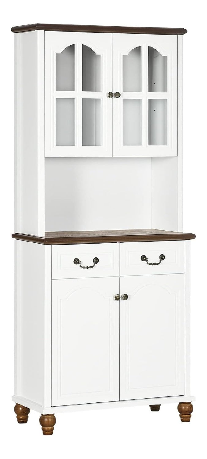 Kuechenschrank Hochschrank mit Arbeitsplatte 4 Tueren Weiss 76 x 38 x 182 cm 2 Schubladen Buffetschrank