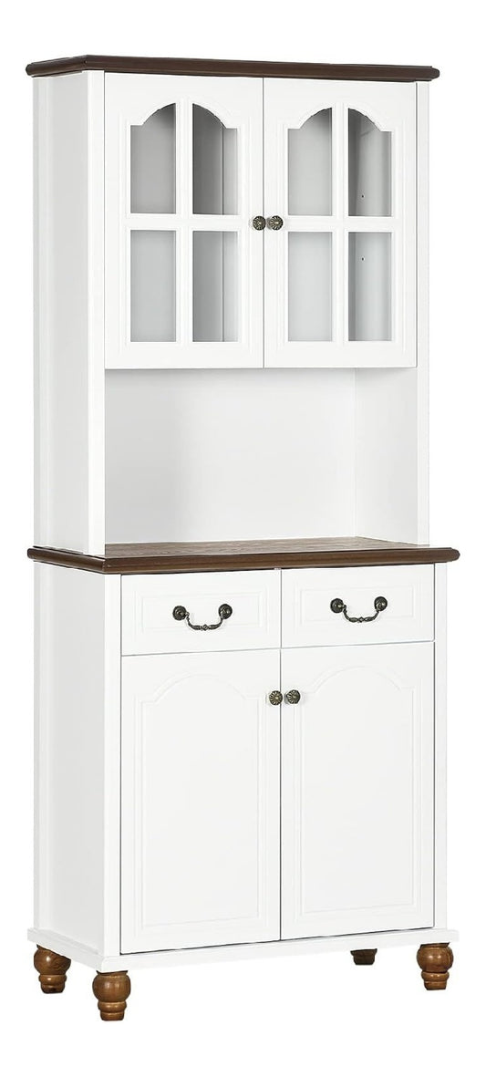Kuechenschrank Hochschrank mit Arbeitsplatte 4 Tueren Weiss 76 x 38 x 182 cm 2 Schubladen Buffetschrank