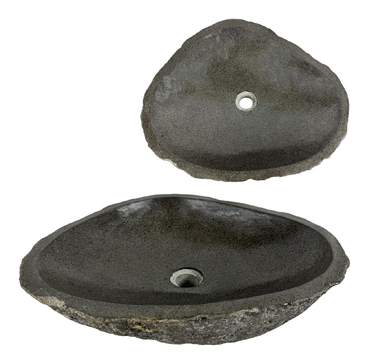 Waschbecken oval Flussstein - Naturstein - Waschtisch fuer Badezimmer - Aufsatzwaschbecken - Handwaschbecken - ( Grau 53x34 46- -40cm