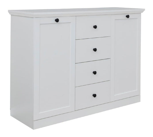 Sideboard - - Kommode - Schrank - (BxHxT) - Landhausstil - Schwarze Metallgriffe - Vollauszug Schubladen - Sockel Schwarz weiss 119 x 88 x 41 cm