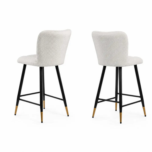2-teiliges Set Barhocker Boucl¨¦ Beige Schwarz