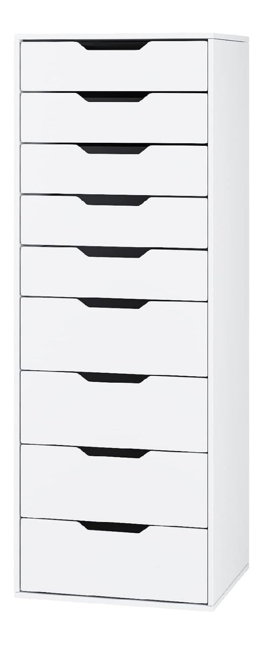 Kommode mit 9 Schubladen Weiss 45 x 40 x 124 cm 124 cm Schubladenschrank schmal Schubladen in 2 Groessen Hochkommode Highboard fuer Schlafzimmer