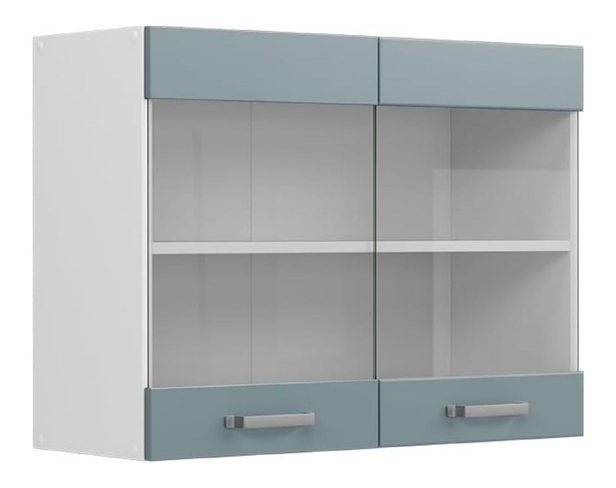 Kuechenglasschrank Blau grau 80 cm zur freien Kombination innerhalb modularer Kuechensysteme