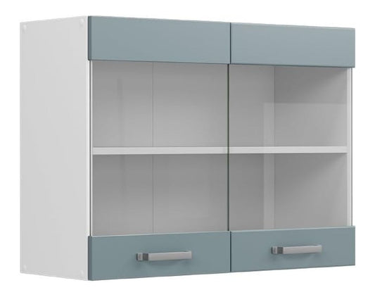 Kuechenglasschrank Blau grau 80 cm zur freien Kombination innerhalb modularer Kuechensysteme