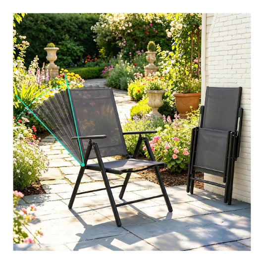 2026 Aufwertung 4er Set Klappbare Hochlehner Gartenstuehle Schwarz Regulierbarer 7 Winkel Wetterfeste Terrassenstuehle mit Atmungsaktives Textilene
